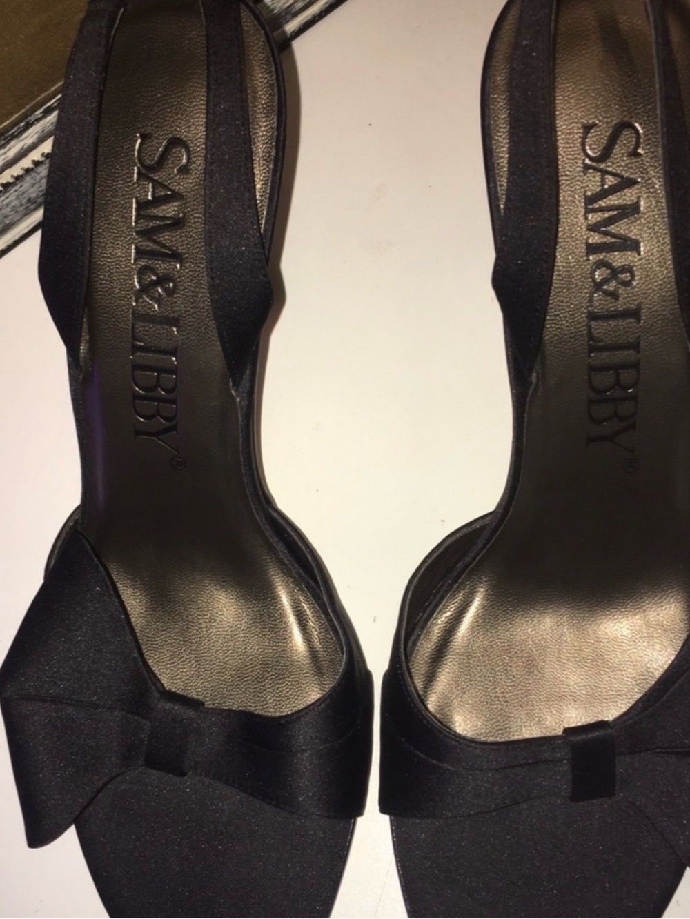 Sam & Libby Black Open-Toe Bow Slingback Heels